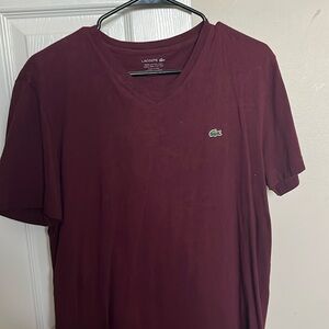 Maroon Lacoste v-neck t-shirt - size L